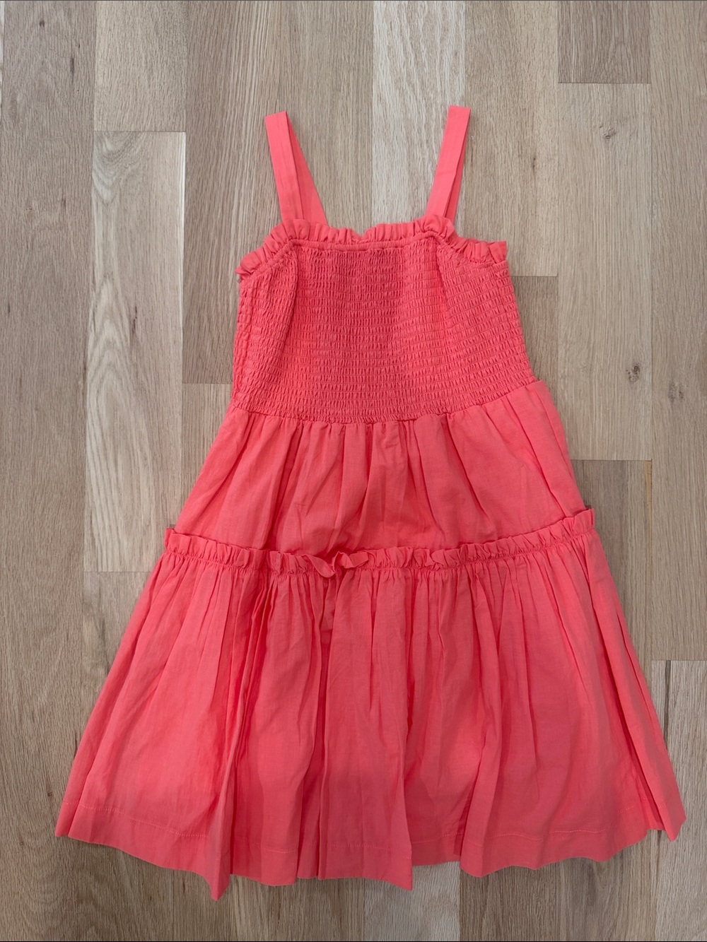 Little Girls Coral Tiered Sundress with Smocked Bodice